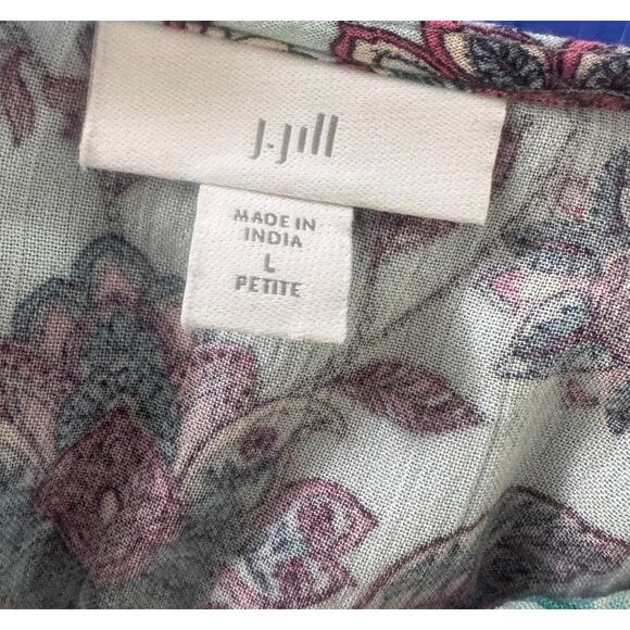 J. Jill Large Petite Made in India 3/4 Sleeve Blue Boho Top - Picture 4 of 9